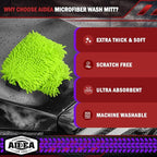 AIDEA Car Wash Mitt Microfiber, 4PK Scratch Free Lint-Free, Premium Chenille Microfiber Mitt Car Wash Brush, Green, Extra Large Size 8''X12''