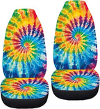 BIGCARJOB Tie Dye Theme Car Interior Accessories Sets Hippie Tie Dye Car Seat Cover Set for Front Seat Only 2 Pieces Auto Seat Accessories Vehicle Bucket Seat Protector