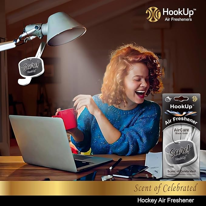 Hockey Car Air Freshener by HookUp - 25 Pack - Black Gold Scent (Extra Strong) | Unique Hockey Gift for Players, Coach, Fans | Hanging Car Accessory with Long Lasting Fresheners Smell