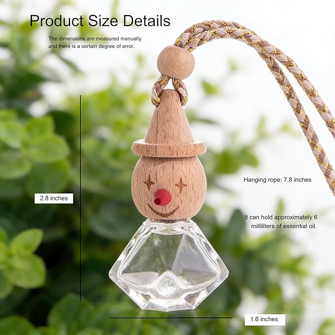 2 Pack Refillable Car Air Freshener Hanging Diffuser, Empty Glass Bottle with Wooden Cap, Drift Car Air Freshener for Essential Oils, Long Lasting Car Fresheners - Car Accessories-A-4