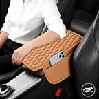Car Armrest Cushion Pad, Leather Vehicle Center Console Cover with 2 Storage Bags, Non-Slip Automotive Interior Arm Rest Seat Box Cover Accessories, Universal for SUV RV Sedan (Orange)