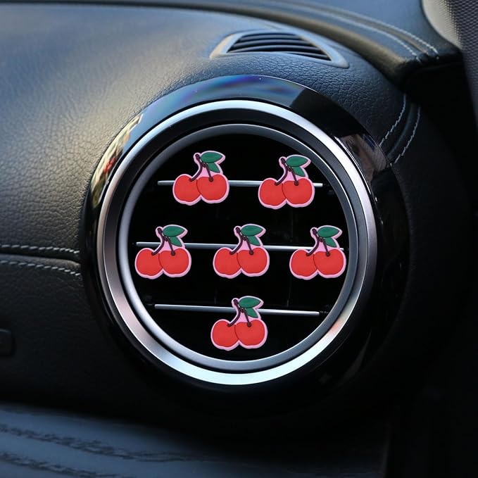 6 Pcs Red Cherry Air Vent Clips, Cute Cherry Car Air Fresheners Vents Clips Diamond Vent Clip Car Interior Decor Charm Bling Cars Accessories Cars Decoration for Women, Automotive Air Fresheners