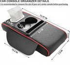 Center Console Cover,Car Armrest Cushion Multifunctional with 2 Storage Bags Cup Holder,Phone Slot,Tissue Box Slot for Most Cars Accessories Interior Organizers-Black+Red 13.8x7.9 in