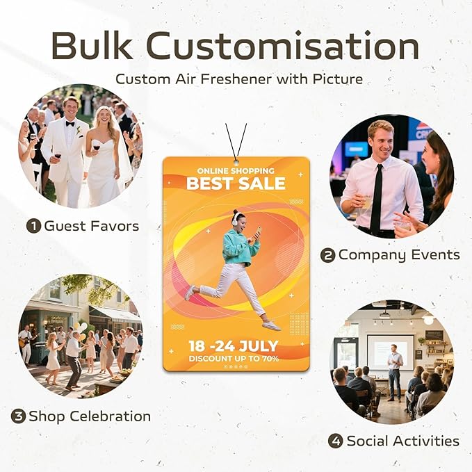 HINFKA 10-1000 Pcs Custom Air Fresheners with Picture – Personalized Double-Sided Car Freshener with Logo or Photo, Bulk Customized Gifts for Business Events and Branding (A08-Rectangle, Personalized)