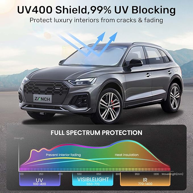 2025 Upgraded Zanch Car Front Windshield Sun Shade - Ultimate Uv Protection & Heat Reductionlinnovative No-Light Leakage TechnologylFoldable DesignPerfect Fit for Sedan, Small(59" x 29")