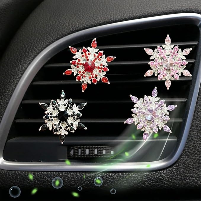 Bling 4Pcs Snowflake Air Vent Clips Car Air Freshener Outlet Clips Bling Rotatable Snowflake Car Vent Decorations Stress Relief Auto Accessories Toy Refillable (Red)