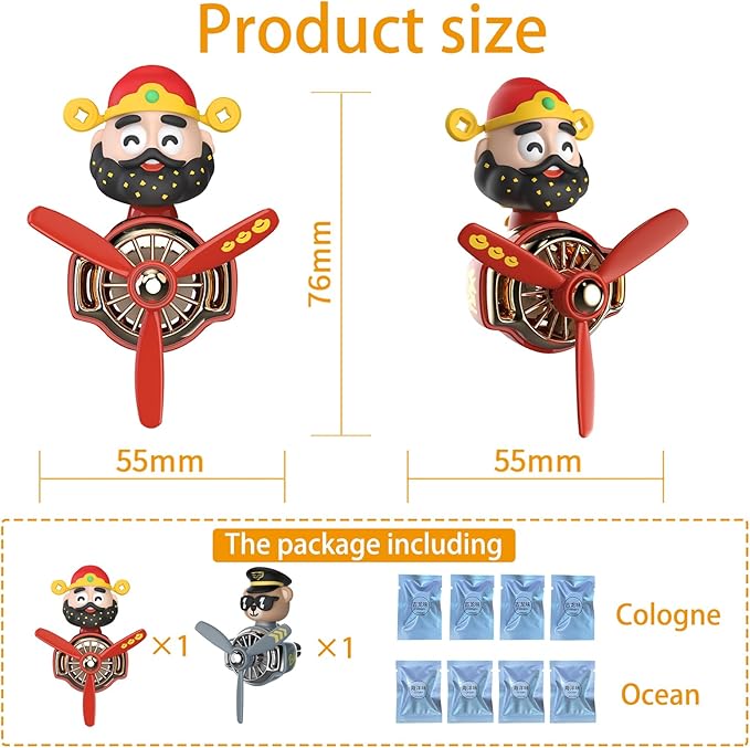 2Pcs Car Air Fresheners, Cute Bear Pilot Automotive Air Outlet Creative Car Perfume Diffuser, Automotive Accessories Air Vent Decoration with 8 Fragrant Tablets (Silver 2+Red 3)