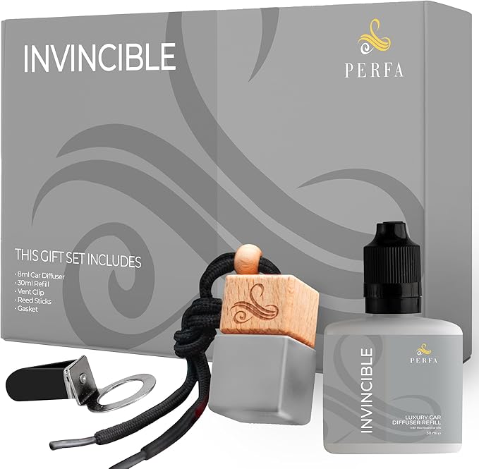 Invincible Gift Set Car Air Freshener for Men | Car Air Freshener Vent Clip 38ml Gift Set | Odor Eliminator Car Perfume Diffuser by Perfa