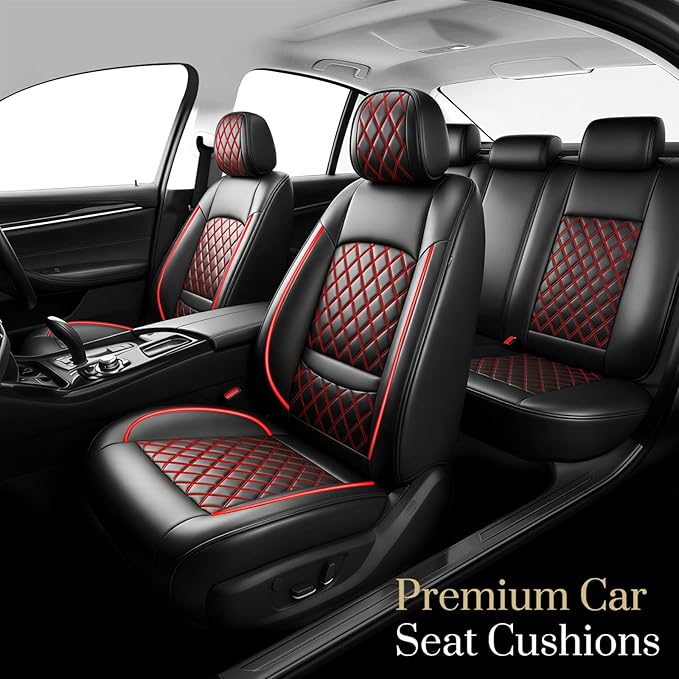 Fit for Accent Seat Covers Compatible with Hyundai Accent 2017-2026 - Waterproof Breathable Leather Automotive Seat Cushions Protector,Airbag Compatible,Only 2 Front seat Covers(Redline)