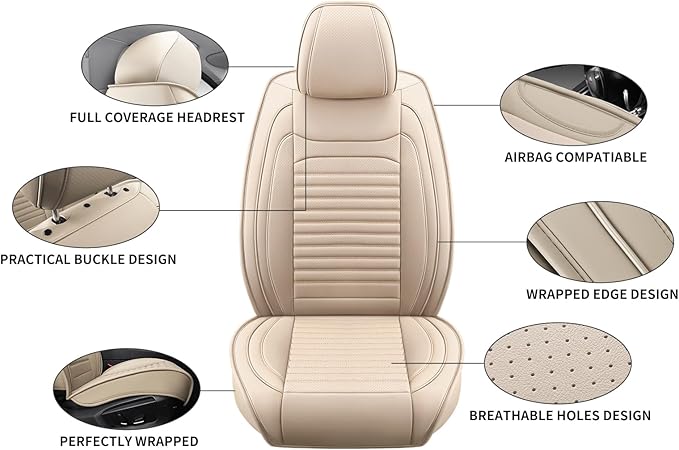 Car Seat Covers Full Set Fit for Toyota Corolla Cross 2021-2025,2026, Premium Faux Leather Car Seat Protector,Breathable Anti-Slip Full Wrapping Edge Seat Covers(Beige,Full Set)