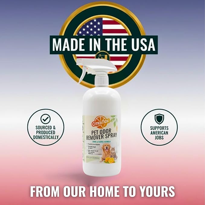 Pet Odor Eliminator – Dog & Cat Urine, Carpet Stains and Smells – Citrus Cleaner – Non-Toxic, Plant-Based Odor Neutralizer for Pet Beds, Carpets & Couches, USA Made (32oz)