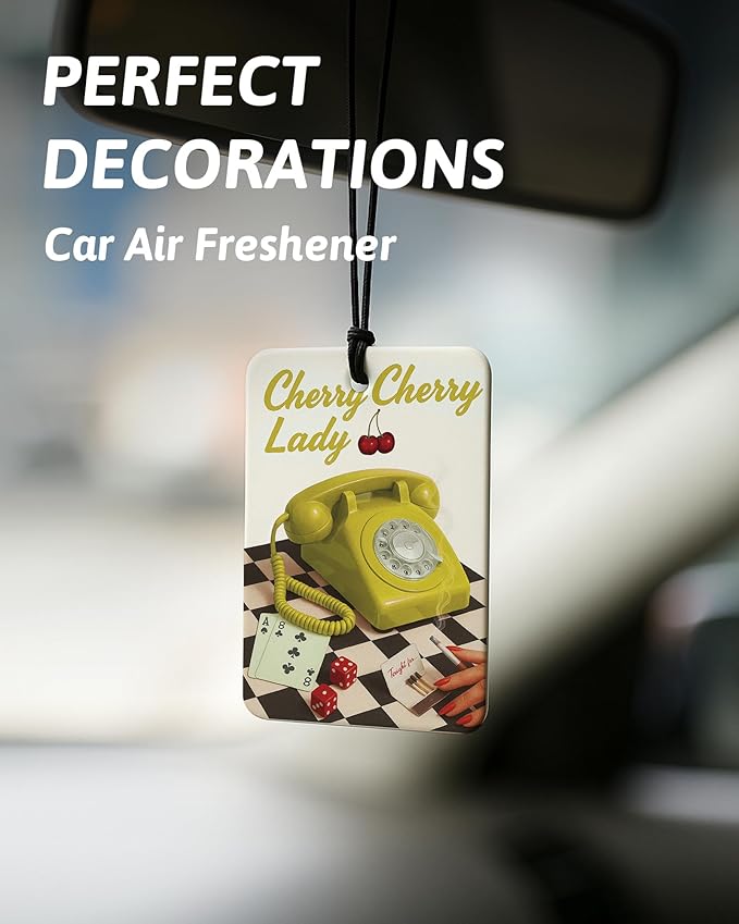 Yellow Cheetah Print Car Air Freshener 4 Pcs, Trendy Coquette Bow Leopard Print Lucky 8 Ball Hanging Air Freshener for Cars Closet Drawer Books, Girly Car Accessories Mirror Decor for Women