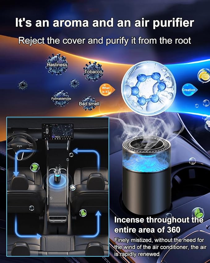 Car Air Freshener, Smart Car Air Freshener Diffuser, Auto On/Off Air Diffuser with Three Adjustable Modes, RGB Music Syncing Light, for Men,Father,Husband