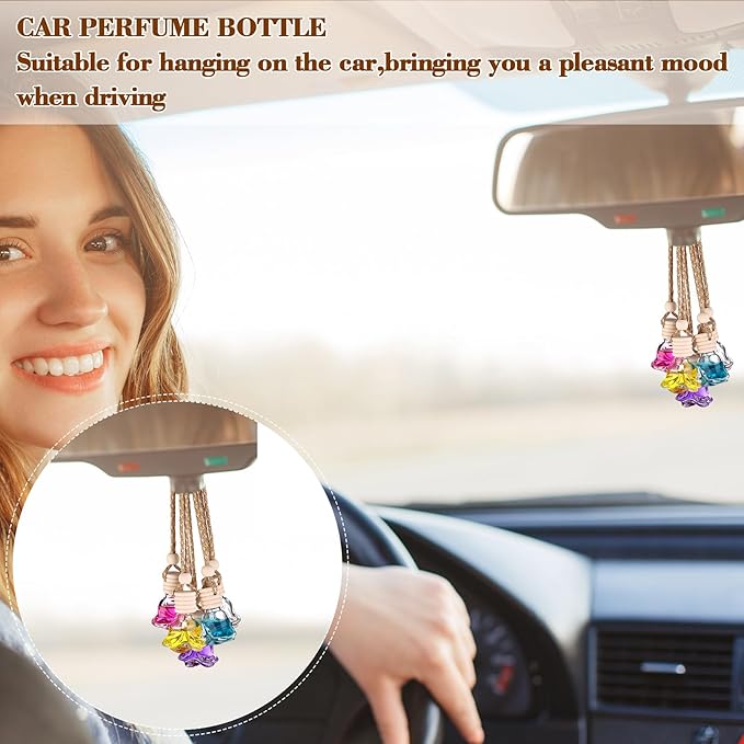 50 Pcs 8ml Hanging Car Air Freshener Diffuser Empty Clear Glass Essential Diffuser Oil Aromatherapy Fragrance Perfume Pendant Rose Shape with Wooden Cap Hanging String Car Diffuser Bottle