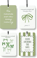 Green Coquette Bow Christian Cologne Car Air Freshener 4 Pcs, Preppy Green Ribbon Religious Hanging Air Freshener for Cars Bathroom Dorm Books Decor, Christian Accessories Gifts for Women Girls