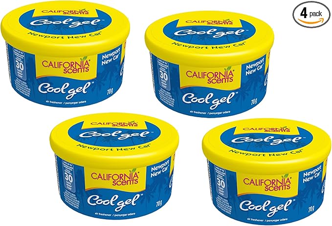 California Scents Cool Gel - The Best Car Air Freshener with Cool Gel Technology - Long-Lasting Odor Eliminator and Auto Air Freshener for Cars (Newport New Car, 4 Packs)
