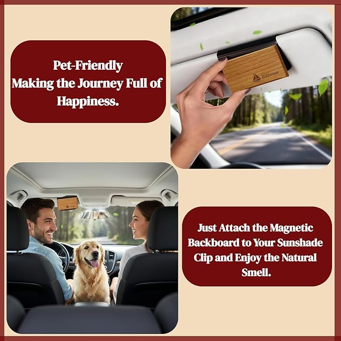 Car Air Freshener Wooden Visor Clip, Car Odor Eliminator Air Purifier with Scent Refills, Universal for Men Women, Vehicle Fragrance Diffuser for Car Truck SUV, 3 Pack (Amber Coconut Pine), Clip Included