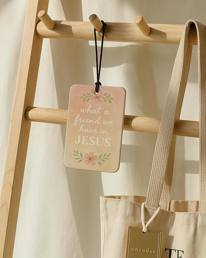 Jesus Christian Car Air Freshener 4 Pcs, Abstract Scenery Pink Floral Religious Hanging Air Freshener for Cars Closet Drawer Books, Girly Christian Car Accessories Mirror Decor for Women