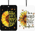 Christian Sunflower Car Air Freshener Hanging 2Pcs Flroal Faith Inspritional Car Accessories Interior, In A World Full of Roses Be a Sunflower Bible Verse Mirror Religious Gifts for Women(Lavender)