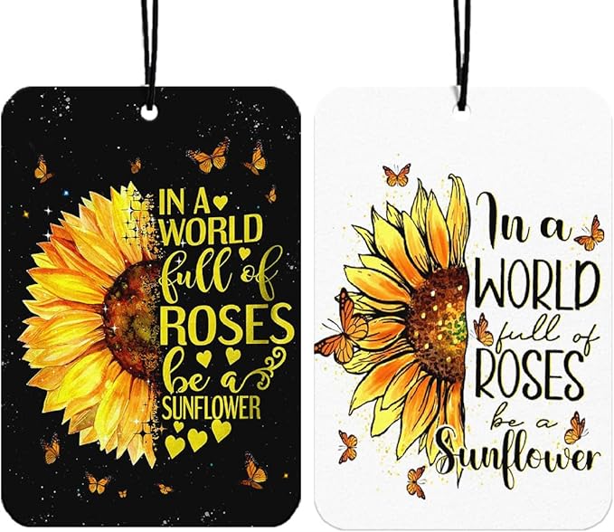 Christian Sunflower Car Air Freshener Hanging 2Pcs Flroal Faith Inspritional Car Accessories Interior, In A World Full of Roses Be a Sunflower Bible Verse Mirror Religious Gifts for Women(Lavender)