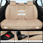 WELLDO Car Seat Covers Full Set, Leather Seat Covers for Car, Waterproof Car Seat Protector with Lumbar Support, Automotive Seat Covers Universal Fit for Most Cars SUV Truck, Beige-White