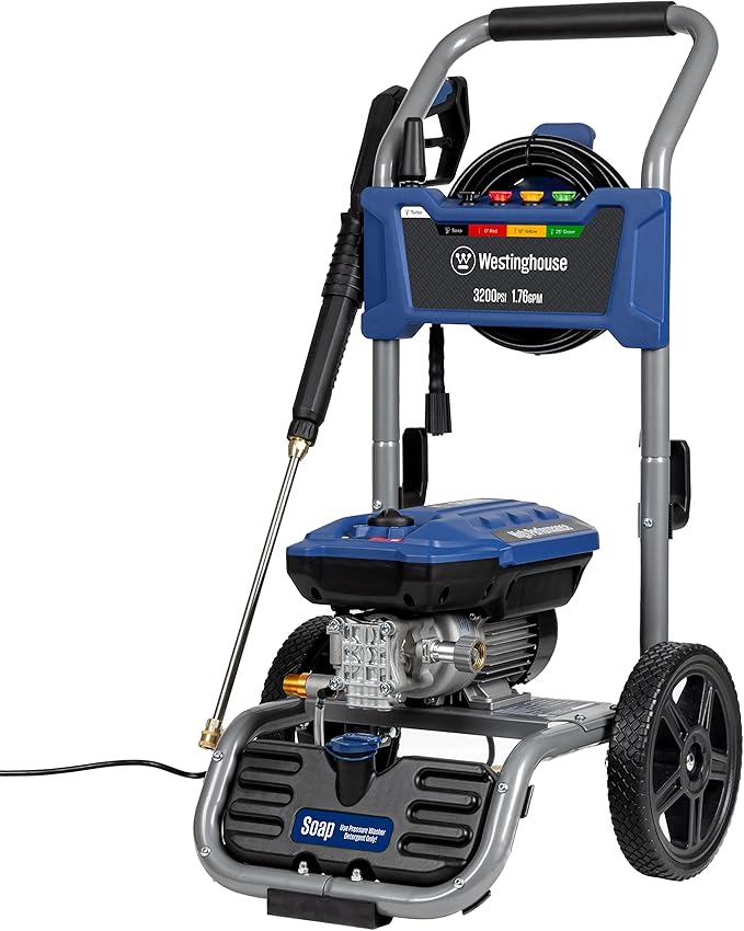Westinghouse WPX3200e Electric Pressure Washer, 3200 Max PSI and 1.76 Max GPM, Induction Motor, Onboard Soap Tank, Spray Gun and Wand, 5 Nozzle Set, for Cars/Fences/Driveways/Homes/Patios/Furniture