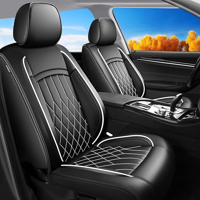 Fit for Sonata Car Seat Covers Compatible with Hyundai Sonata 2004-2026-Waterproof Breathable Leather Automotive Seat Cushions Protector, Airbag Compatible, Full Set 5 Seats(Whiteline)