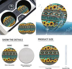 FKELYI Aztec Sunflower Car Seat Covers Full Set - Headrest, Steering Wheel Protector, Handbrake & Gear Shifter Covers, Cup Coasters
