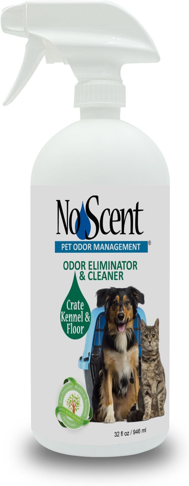 No Scent Crate Kennel & Floor Cleaner for Dog Run, Cat Carrier, Hard Surface Pet Odor & Stain Management (32 Fl Oz / 946 mL)