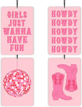 Hot Pink Western Cowgirl Lavender Car Air Freshener 4 Pcs, Preppy Cowgirl Boots Disco Ball Air Freshener Hanging Decor for Cars Closet Drawer Books, Cute Accessories Gifts for Women Girls