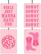 Hot Pink Western Cowgirl Lavender Car Air Freshener 4 Pcs, Preppy Cowgirl Boots Disco Ball Air Freshener Hanging Decor for Cars Closet Drawer Books, Cute Accessories Gifts for Women Girls