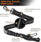 SlowTon Dog Seat Belt for Car, Adjustable 3 in 1 Dog Seatbelt with Elastic Bungee Buffer, Nylon Heavy Duty Dog Car Harness Reflective Safety Tether Leash with Latch Hook Clip Black 35.5"