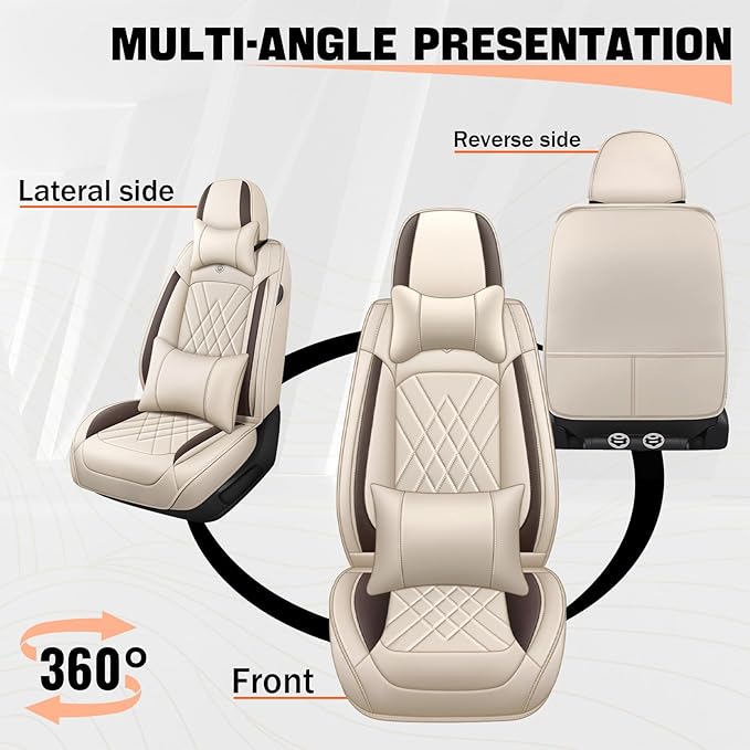 Car Seat Covers Compatible with Toyota Camry 1999-2026 Durable Waterproof Automotive Seat Covers Stretchable Fabric Material, Airbag Compatibility, Nappa Leather(Full Set with Pillow, Beige Brown)