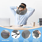 CloudBliss Travel Pillow Premium Memory Foam, Comfortable & Supportive Neck Pillow, Neck Pillows for Sleeping Travel, Airplane Pillow for Sleeping Airplane, Car, Office and Home（Black & Dark Grey）