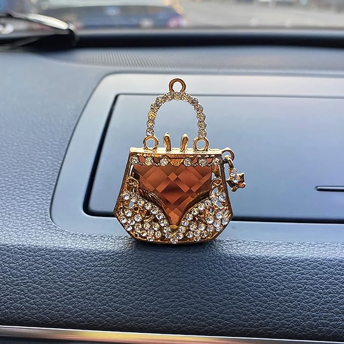 2 Pieces Crystal High Heel Shoe and Magic Bag Air Vent Clips Rhinestone Car Air Freshener Clip Bling Car Clip Gift Decorations Charm Car Inter Air Vent Decor Accessories for Girls Women