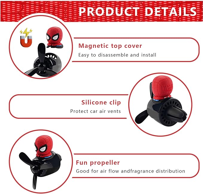 Car Air Freshener Cute Cartoon Hero Pilot Car Diffuser Rotating Propeller Automotive Air Outlet Fan Creative Car Perfume Decoration Men Cool Car Accessories