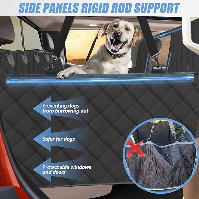 Back Seat Extender for Dogs Truck-Large Space, High Barrier Truck Dog Seat Cover Hold 420lb, Waterproof Pet Dog Hammock for Crew Cab Trucks F150, RAM1500, Sierra, Tundra, Silverado, Black