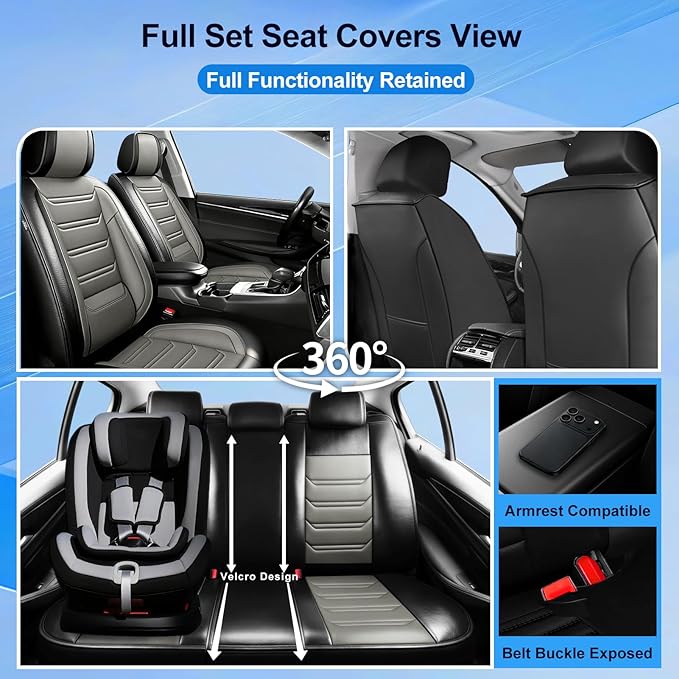 Fit Tahoe Car Seat Covers for Select Chevrolet/Chevy Tahoe 2000-2025 2026 - Full Coverage Leather, Waterproof & All Weather Seat Cushion Protector, Front Pair Black+Gray