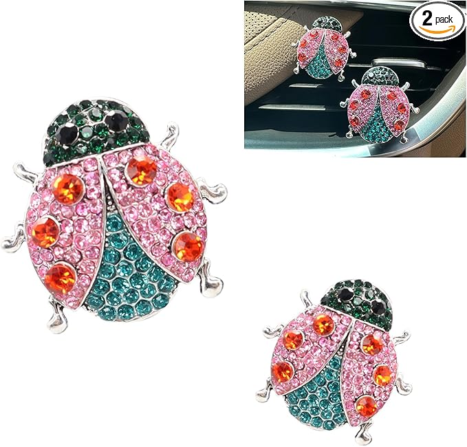 2pcs Ladybug Air Vent Clips Car Air Freshener Vent Clips,Colorful Rhinestone Lady bug Cute Car Air Freshener,Bling Car Accessories for Women Refillable Car Diffusers