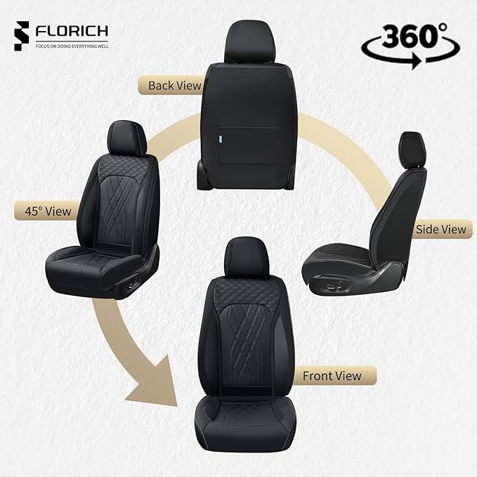 FLORICH Leather Cars Seat Covers Full Set Waterproof Automotive Seat Covers Front and Rear 5 Seats Full Wrapping Edge Seat Protector Cushion Universal Fit for Most Car Truck SUV, Black