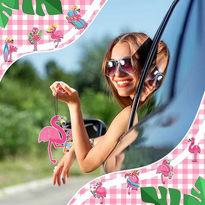 Demissle 24 Pcs Flamingo Air Freshener Flamingo Hanging Long Lasting Car Scented Tropical Automotive Air Fresheners for Rearview Mirror Birthday Beach Party Favor Accessories