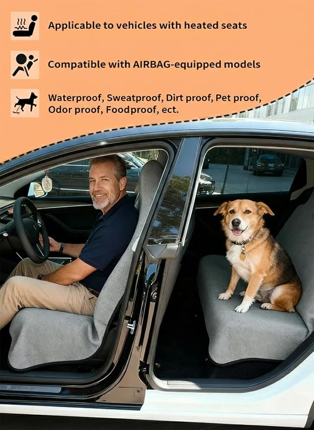 Waterproof Towel Car Seat Cover, 1200g Heavy-Duty Sweat Protection for Yoga, Swimming & Beach, Universal Non-Slip Seat Protector for Cars and SUVs, Machine Washable (Gray, 2-Pack)