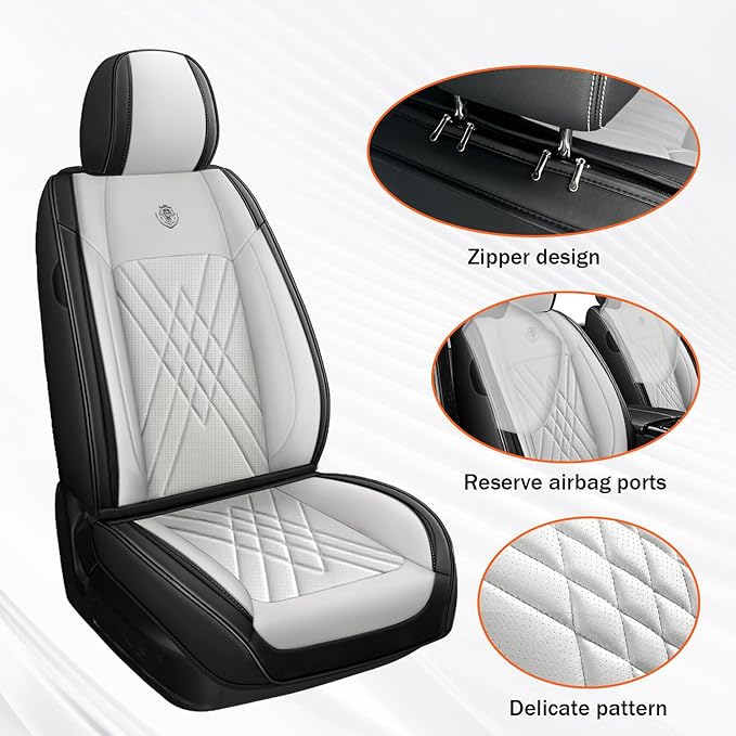 Car Seat Covers Compatible with Toyota Camry 2012-2026 Durable Waterproof Automotive Seat Covers Stretchable Fabric Material, Airbag Compatibility, Premium Nappa Leather(Black White, Full Set)