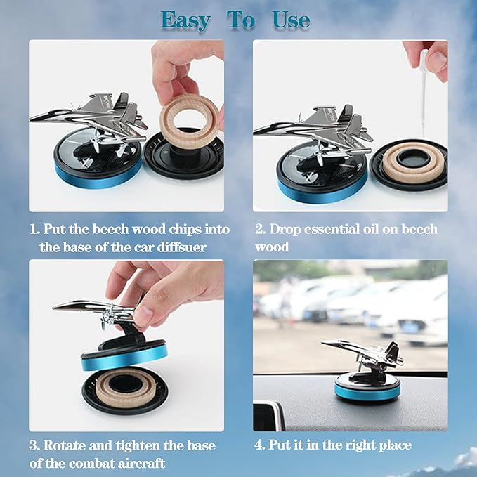 [ Military-Grade Fighter] Car Air Freshener, Alloy Solar Rotating Car Essential Oil Diffuser with Cologne Natural Plant Essential oil, Car Aromatherapy Decorations (Blue Base)