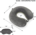 Pure Memory Foam Travel Pillow Set for Adults - Comfortable & Removable Machine Washable Cover, Neck Support Pillow Airplane Travel Kit with Eye Mask for Portable Plane Accessories -Dark Grey