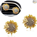 Sunflower Car Accessories,Movable Bee Flower Car Air Freshener Vent Clips,Bling Air Vent Aesthetic Decorations for Women,Refillable Aroma Diffusers