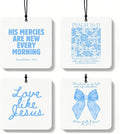 Blue Christian Car Air Freshener 4 Pcs, Girly Blue Bow Floral Religious Hanging Air Freshener for Cars Closet Drawer Books, Cute Preppy Christian Car Accessories Mirror Decor for Women