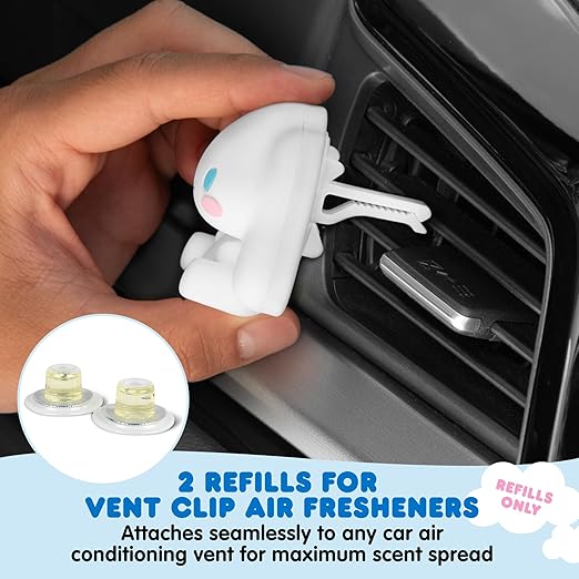 Hello Kitty Car Air Freshener Refills 2-Pack - Fresh Cotton Scent – Cute and Long-Lasting Cinnamoroll Car Accessories, Odor Eliminator, Fun Scents, 30 Days Freshness (2 Refills)