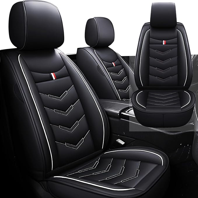 Front Seat Cover for Toyota Highlander 2001-2025, Waterproof Durable Premium Leather Car Seat Protector, Comfortable Anti-Slip Stylish Sport Seat Cover(2 Seats Standard,Black White)