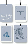 Boho Blue Western Car Air Freshener 4 Pcs, Preppy Cowgirl Cow Skull Cactus Ace Card Hanging Air Freshener for Cars Closet Drawer Books, Cute Western Car Accessories Mirror Decor for Women